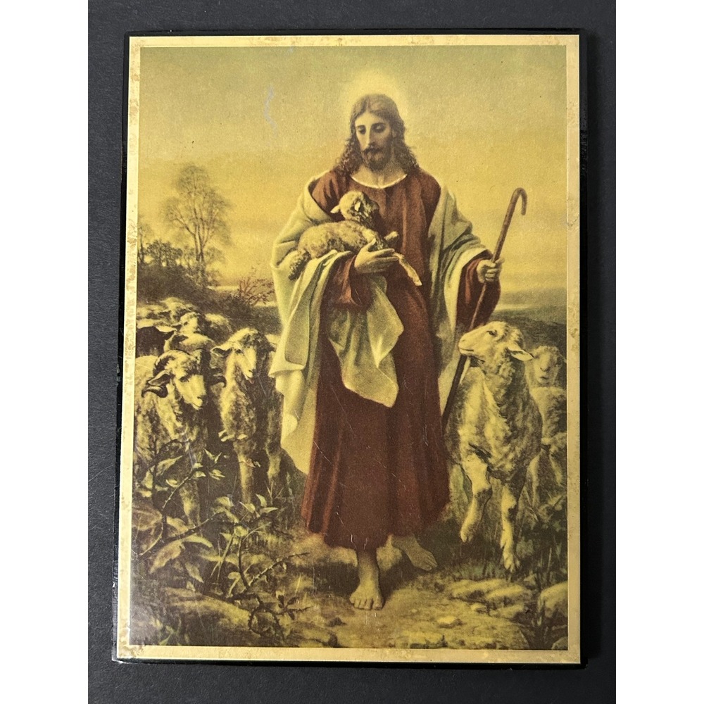Vintage Bit-O-Sunshine Jesus the Good Shepherd Plaque No 763 5x7inches